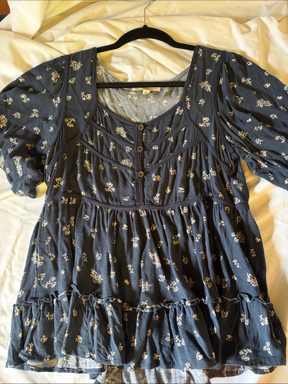 Rewind Navy Blue Floral Peasant Tunic